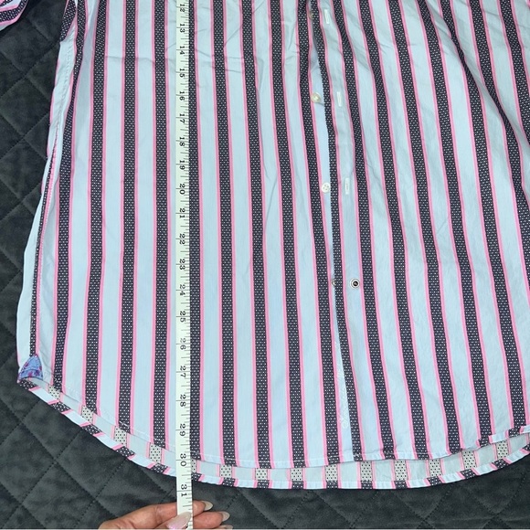 Robert Graham Shirt Mens 43 17 XL Blue Pink Striped Flip Cuff Button Up - Picture 6 of 9